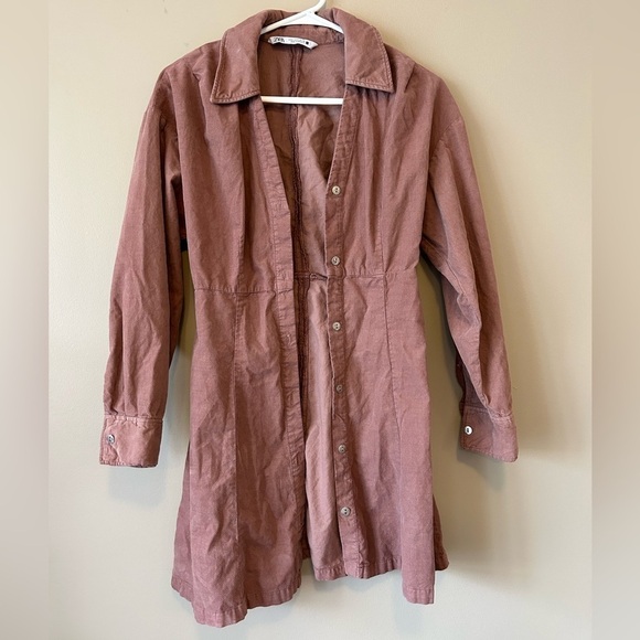 Zara Marsala Long Sleeve Mini Dress Mauve 100% Cotton size Small - Picture 4 of 11